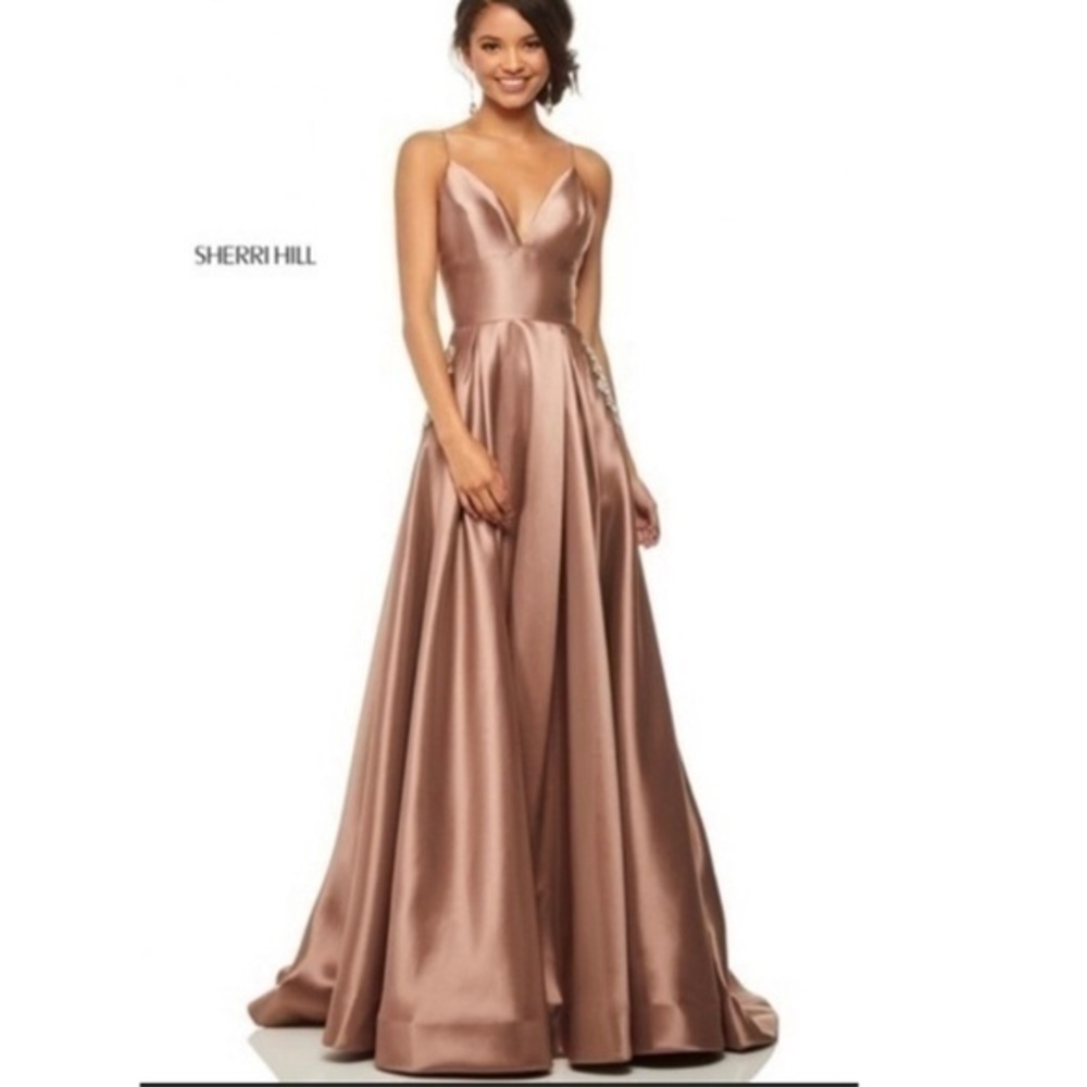 Sherri Hill Rose Gold/Mocha Satin Ball Gown